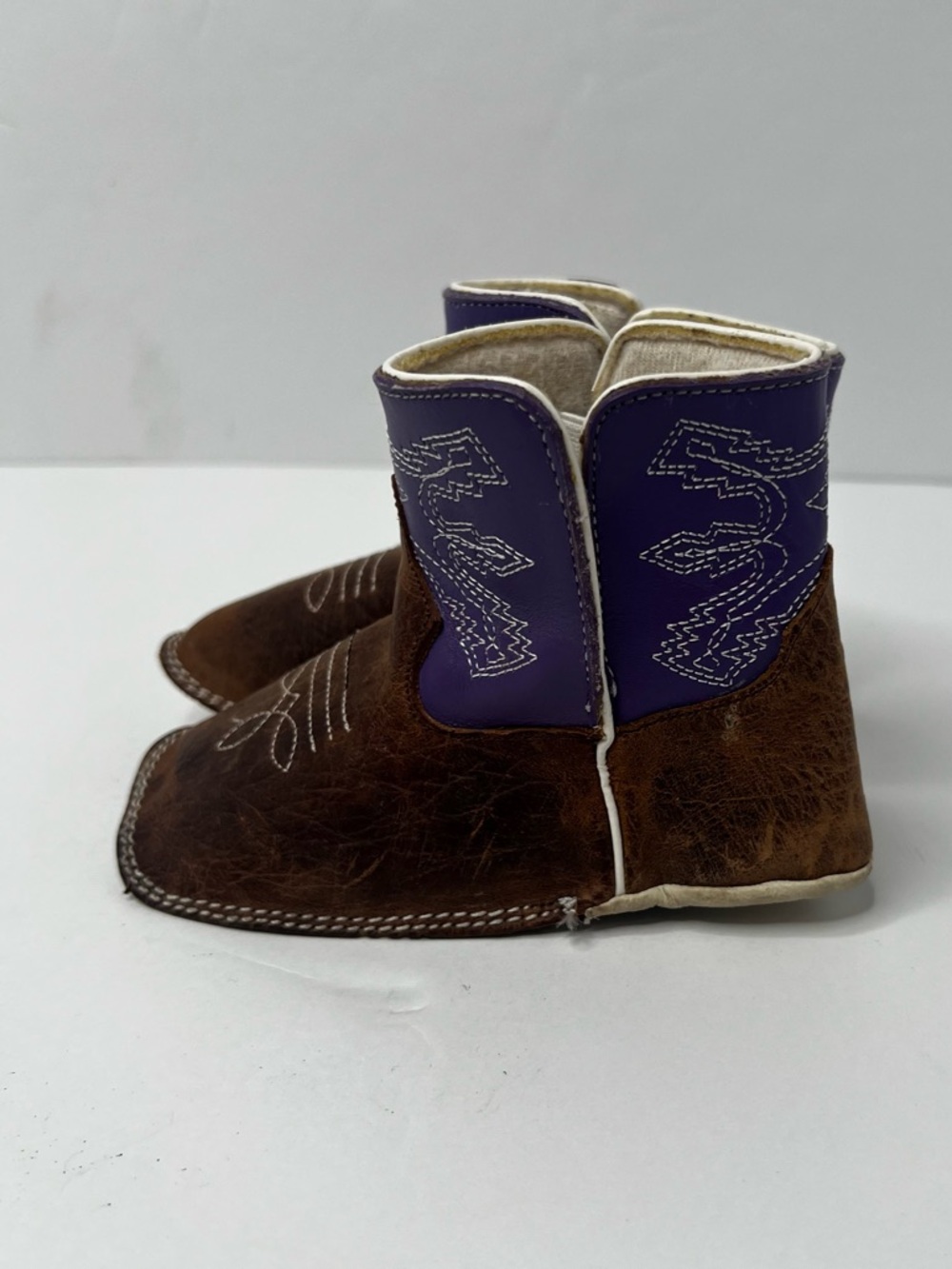 Anderson Bean Baby Boots Crib Shoes Purple Brown Sz 6 Leather Western Cowgirl - Picture 2 of 10